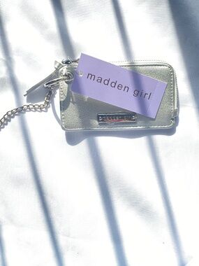 Madden Girl Silver Zip-Around Wallet with Chain Accent for Women